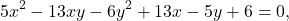 \[5x^2-13xy-6y^2+13x-5y+6=0,\]