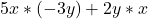 5x*(-3y)+2y*x